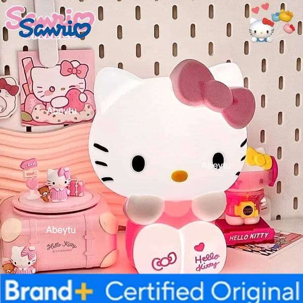 Sanrio Kawaii Hello Kitty Luminous Toy Bedroom Bedlight Anime Hellokitty NightLamp Desktop Decor Ornaments For Girls Gifts H260209