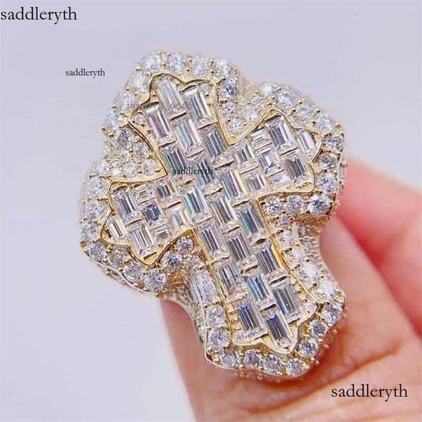 Pass Dia Tester Men Hip Hop Iced Out Baguette Cut Moissanite 10k gold ring 1b