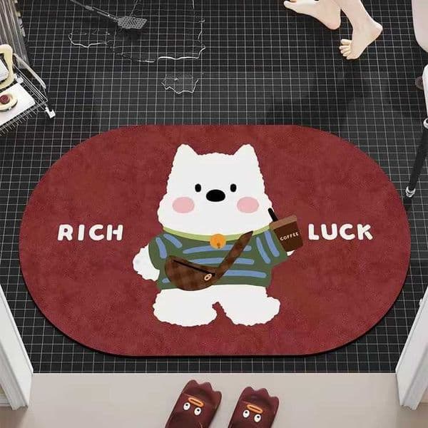 Cute Cat and Dog Cartoon Diatomaceous Earth Bath Mat Strong Absorption Irregular Shape Non-Slip Dirt-Resistant Foot Mat S260207