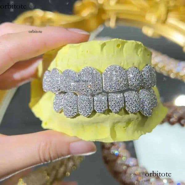 2025 NEW Solid Sier Gold Plated Iced Out VVS Moissanite Dia Hip Hop Grillz for Teeth cf
