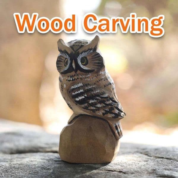 Figure Wooden Carved Desktop Crafts Toys Cartoon Statue Owl Ornaments Realistic Animal Statues Home Decor 26H0209