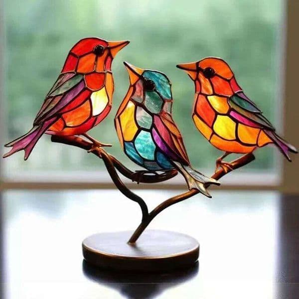 2/3/5pcs Stained Acrylic Birds Branch Ornaments, Double Sided Multicolor Style Craft Statue Ornaments Desktop Decoration 26H0209