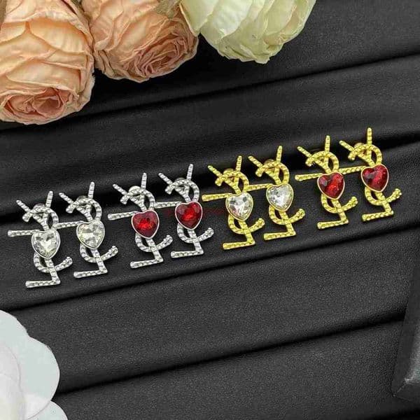 Designer Earrings yslism earring Letter Resin Heart Inlaid Diamond Earrings Fashionable High-end Simple Earrings for Women