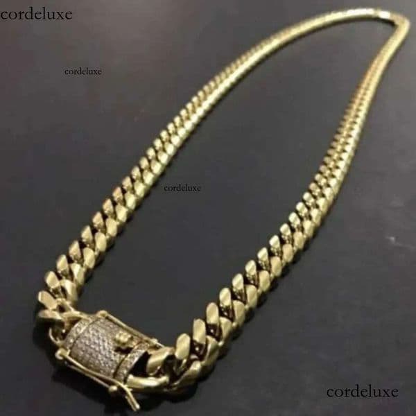 Mens Gold Tone 316L Stainless Steel Necklace Curb Cuban k Chain with Dias Clasp Lock 8mm/10mm/12mm/14mm/16mm/18m 89