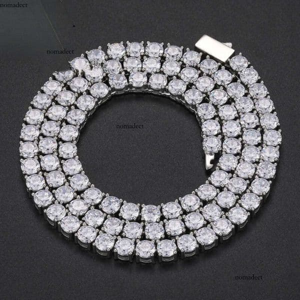 Fashion Men Women Jewelry Gift 5mm White Gold Plated Brass Prong Setting AAAAA Moissanite Dia Cluster Tennis Chain Bracelet Necklace 94