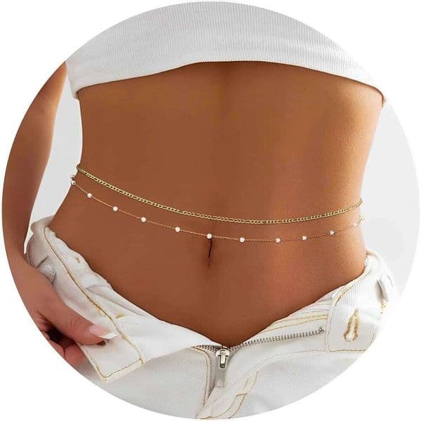 Bobisty 2pcs Belly Waist Chains for Women Waterproof Stainless Steel Pearl Beaded Seashell Body Chain Bracelet Jewel X260209