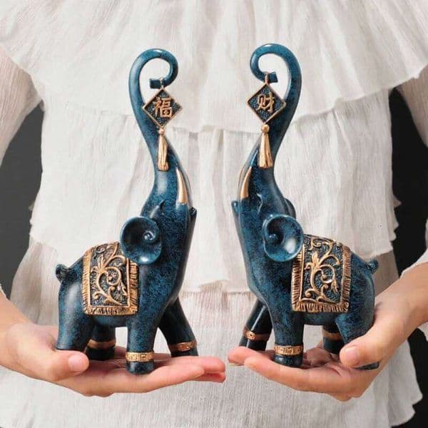 One Pair Chinese Style Lucky Wealth Trunk Figurine Home Decor Animal Resin Elephant Statue Art Crafts Ornaments Gift 26H0209