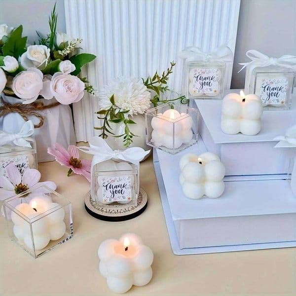 8 Sets Unique Bubble Scented Candles, Small Cube Candles for Baby Shower Favors, Gender Reveal Party Decorations, Wedding S260209