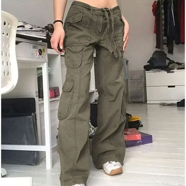 Women Summer Style Fashion Versatile Y2K Pockets Cargo Pants Straight Harajuku Vintage Low Waist Wed Leg Trousers 0820 H260209