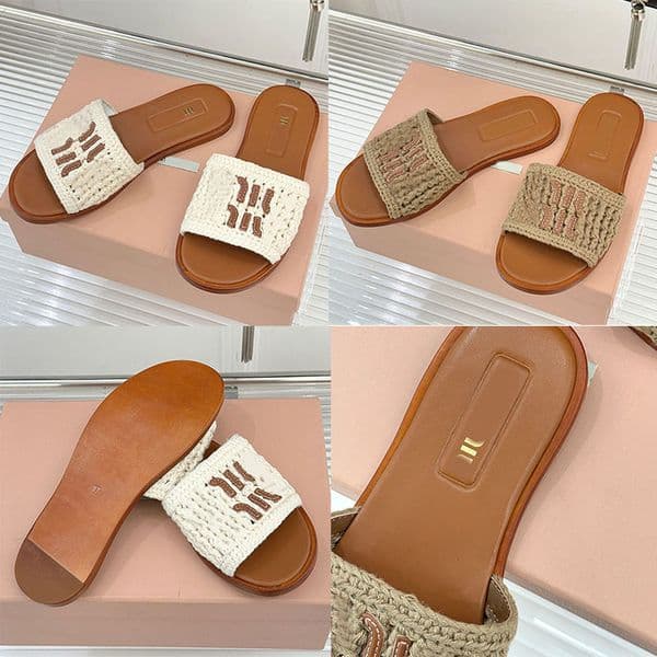 Luxury designer letter knitted CasualSandals Summer Letter Embroidered Sandals Beach Anti Slip Flat Bottomed Mules Slippers Size 35 42