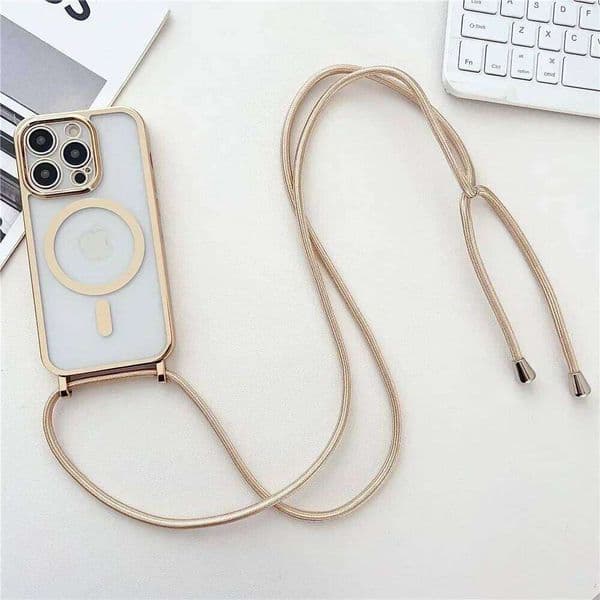 Crossboby Lanyard Plating Clear Phone Case iPhone 17 Air 16E 16 15 14 13 12 Pro Max For Magsafe Magnetic Necklace Cord Cover H260209