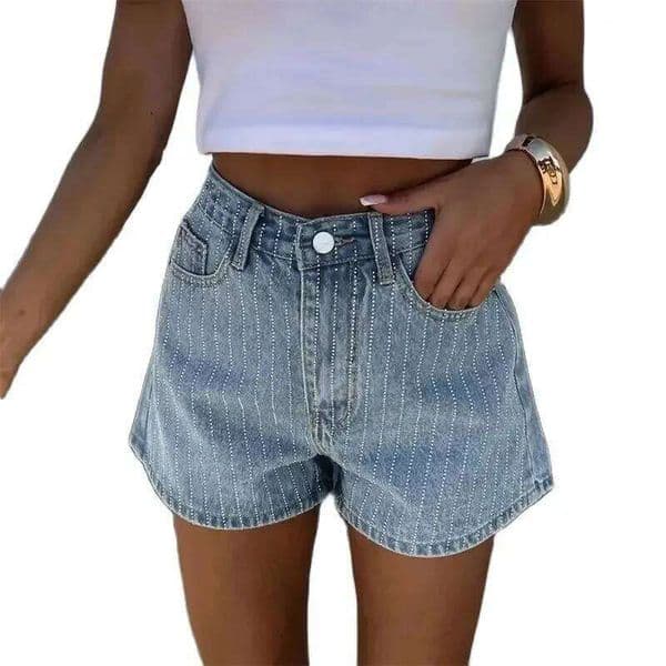 Fashion Small s Stripe Decoration Denim Shorts Straight Three Quarter Pants Female Summer Casual Commuter Mini Jeans 2024 H260209