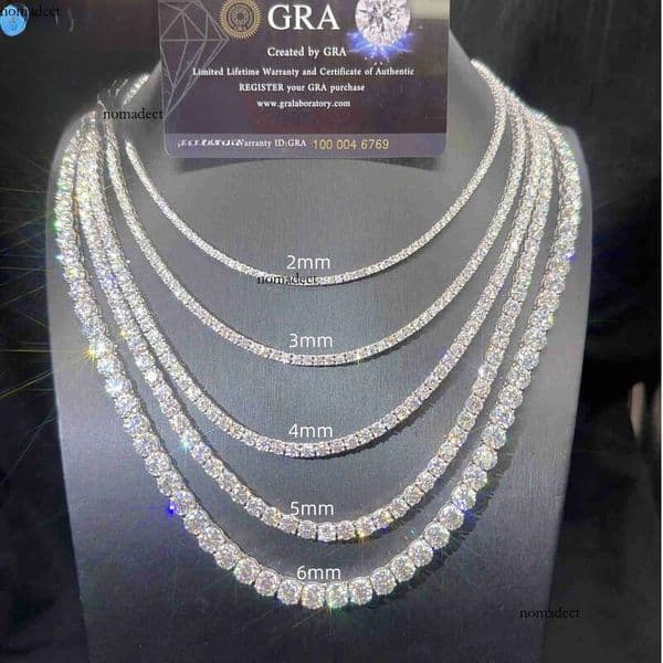 2mm 3mm 4mm 5mm Hip Hop Necklace Sier vvs moissanite tennis chain women mens necklace pass dia tester Chain b0