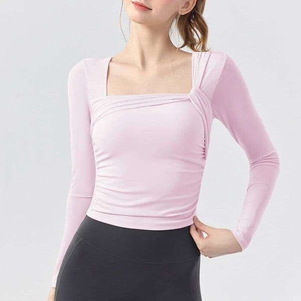Women's Long Sleeved with Chest High Elasticity Sports T-shirt Women Nude Pleated Tight Yoga Top Running Gym Sportswear 26Y0209
