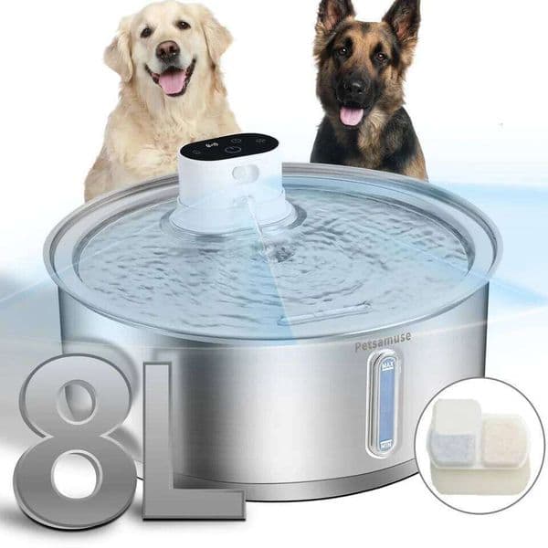 Petavista 8L Automatic Stainless Steel Water Fountain 5000mAh Wireless Pet Drinker Battery & Sensor 2 in 1 Dispenser for Dog 26H0209