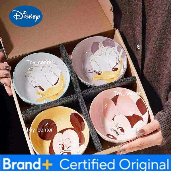 Disney Mickey Friends Ceramic Bowl Set Cute Cartoon Underglaze Color Dinner Bowls with Gift Box for Family and Kids Kawaii H260209 H260209