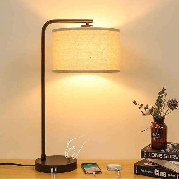 USB C+A Table Fully Dimmable Modern Minimalist Bedside Nightstand Reading Desk Lamp, 9W LED Bulb Included C260210