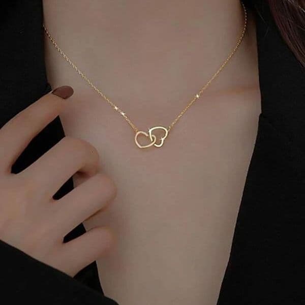 Double-ring heart-shaped 2025 new minimalist necklace for women, collarbone chain, niche design, trendy internet celebrity style jewelry gift