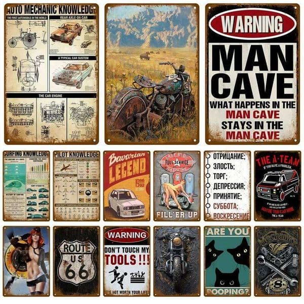 Vintage Room Decoration Home Decor Items Tin Aesthetic Men Bedroom Signs Retro Metal Plate Posters Wall Art 26L0210