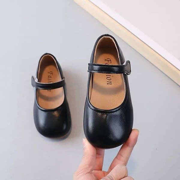 Girls Black Leather for Wedding Party Back To School Flats Mary Janes Simple Classic Soft Anti-skid Kids Casual Shoes 26H0210