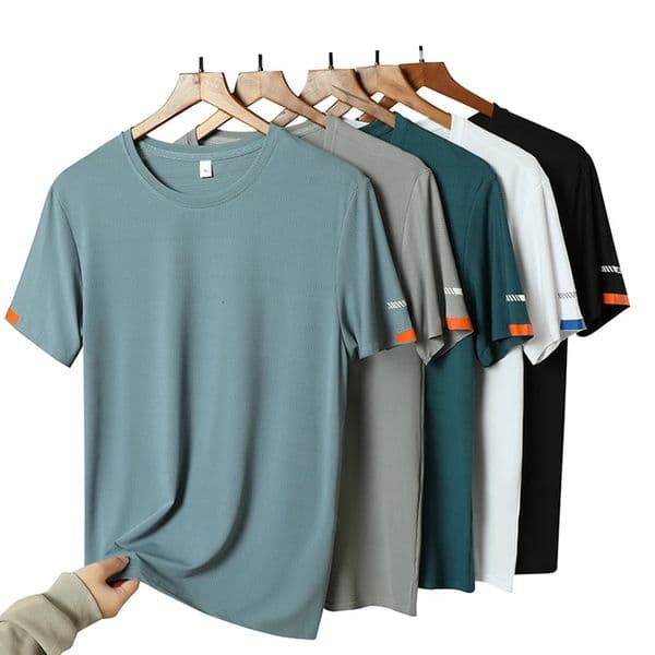 Mens Summer Ice Silk T-shirt Sweatshirt Round Neck Simple Running Fitness Suit Thin Breathable Quick Drying T 260207
