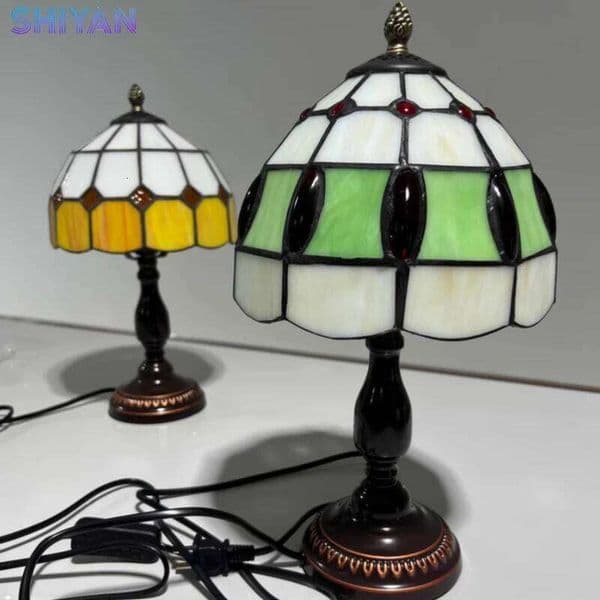 French Table 8 Inches Stained Glass Bedside Lamp Red Rose Desk Reading Light Bedroom Living Room Home Office C260210