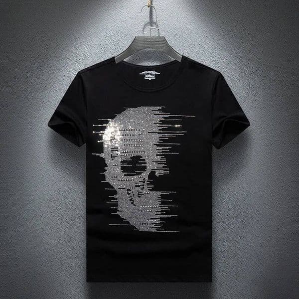 Plus Size 7XL 2025 Skulls Rhinestones T Shirts Men Brand Short Sleeve Fashion Man Streetwear O Neck Slim Modal Cotton Tshirts