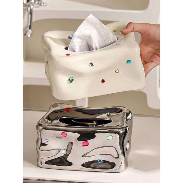 Epeiushome Nordic Ceramic Glacier Gem Tissue Coffee Table Paper Napkin Storage Box Household Desktop 26H0210