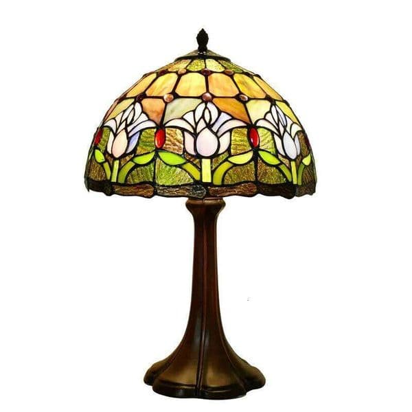 Purple Tulip Stained Glass Floral Style Desk Light Handmade Bedside Table Lamp for Living Room Bedroom Study Home C260210