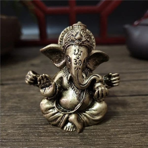 Bronze Color Lord Ganesha Statue Buddha Ornaments Elephant Hindu God Sculpture Figurines Home Office Decoration Buddha Statues 260128