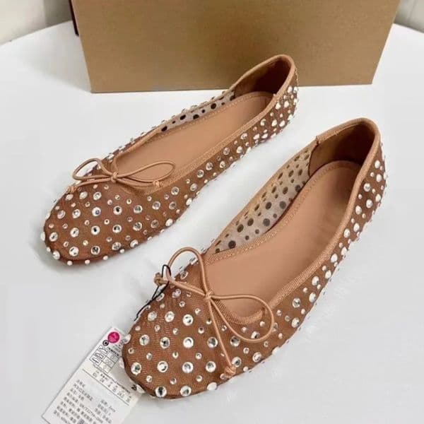 Crystal Women Ballet Flats Shiny Mesh Light Breathable Comfortable Walking Outside 2026 Autumn Shoes for Ladies 260124