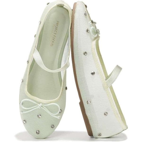 Crystal Embellished Mesh Ballet Flats Women Non Slip Mary Jane Shoes With Memory Foam Casual Footwear For All Day Comfort Amity