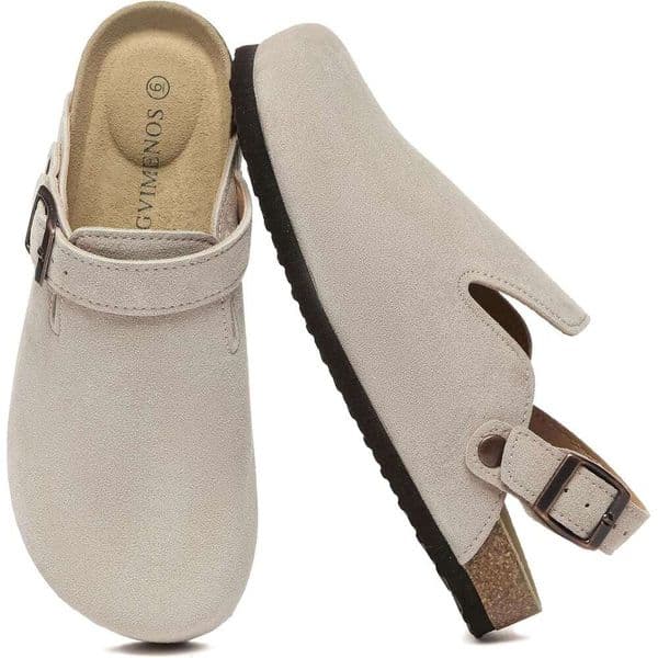Suede Clogs For Women Leather Mules Adjustable Buckle With Comfort Cork Footbed And Arch Support