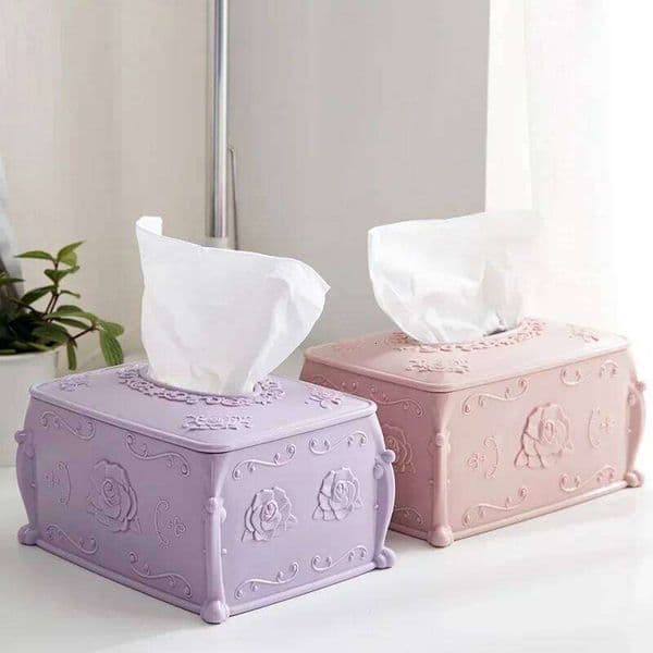 Elegant Rose Embossed Tissue Box Holder - Decorative Paper Towel Container for Home Living Room Office Desk Tabletop Decor 26H0210