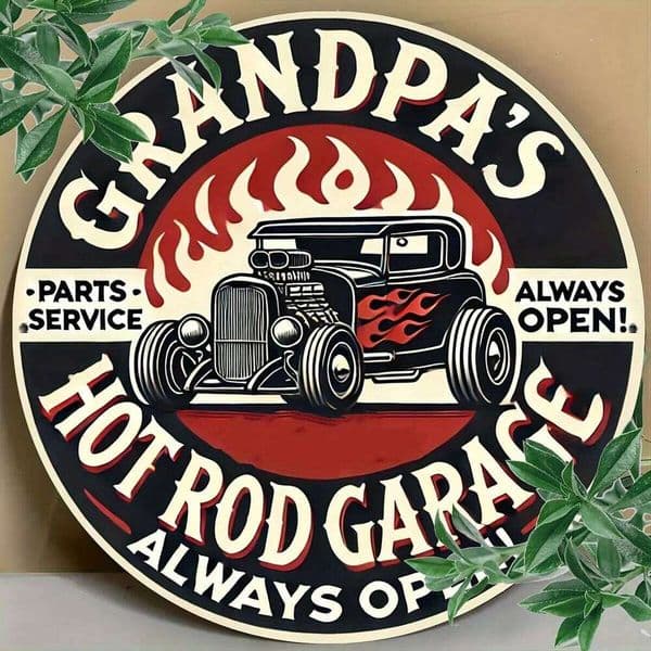 1pc Grandpa's Hot Rod Garage Metal Sign 8x8 inches Vintage Aluminum Wall Art, Waterproof and Rustproof - For Car Enthusias 26L0210
