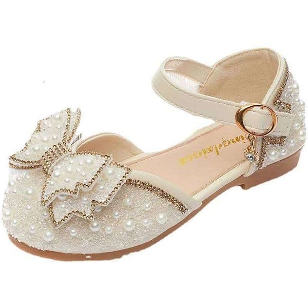 New Girl Sandals Cute Bow Pearl Sequins Kid Princess Shoes Flat Heels children Dancing Size 21-36 26H0210