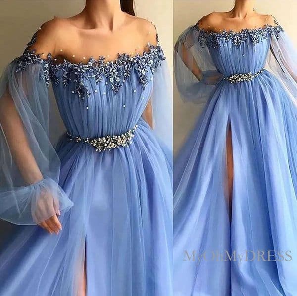 Gorgeous Beading Crystal Prom Elegant Appliques Evening Long Illusion Cap Sleeve Party Dresses X0210