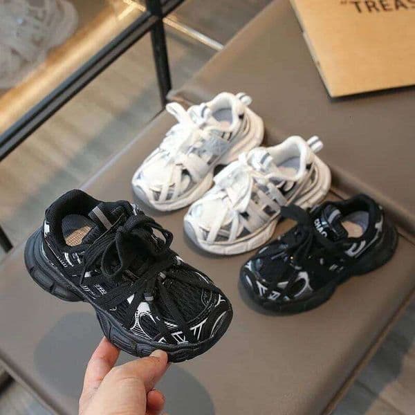 Kids Boy School Black Beige Versatile Sports Shoes for Girls Fashion Causal Patchwork Children Mesh Chunky Sneakers 26H0210