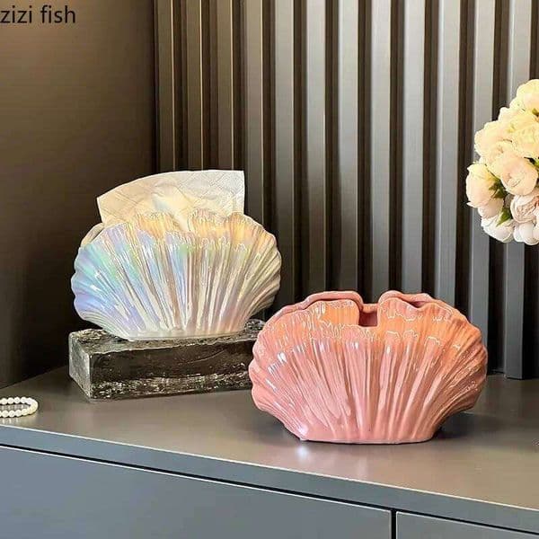 Ceramic Tissue Glazed Shell Clamshell Desktop Storage Box Ashtray Napkin Toilet Paper Holder Home Decoraction Luxury 26H0210