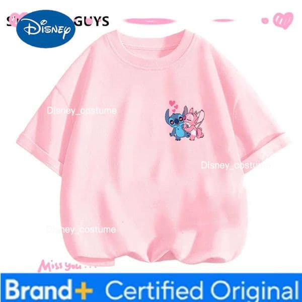 Disney Kids T-Shirt Summer Kawaii Stitch 3-14Y Polka Dot Print Casual Short Sleeve Boys Girls Jersey Sportswear Clothes H260210