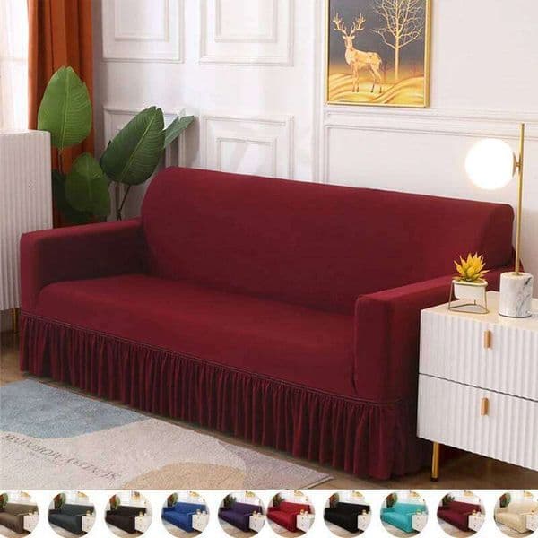 1/2/3/4 Seater Solid Color With Skirt Elastic Anti-dust Slipcover for Living Room Sofa Armchair Cover 26L0210