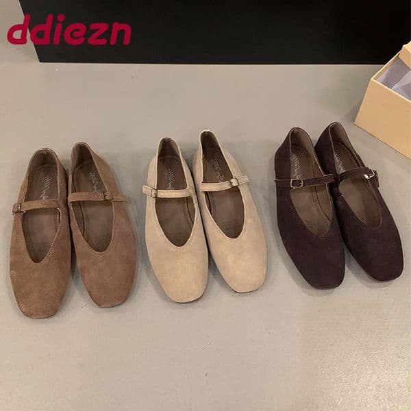 Fashion Shallow Women Flats Shoes Spring Summer Female Square Toe Footwear Buckle Strap Ladies Flats Mary Janes Shoes 260123