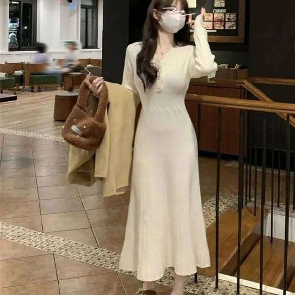 New Autumn Winter French Knitted Inner Dress Women's Slim Mid-length Skirt H260210