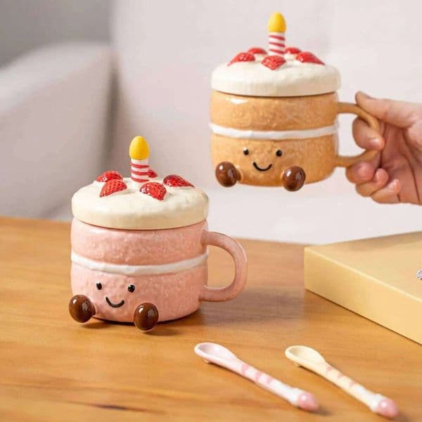 Adorable dessert and cake shaped coffee Afternoon Tea Cup Cappuccino Milk Cocoa mug strawberry Coffee Mugs with Lid Spoon 26L0211