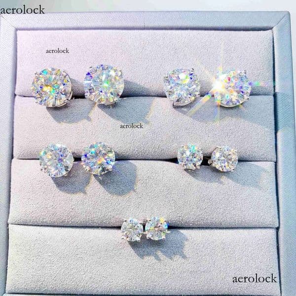 Dia VVS Round S 10K 14K Solid Gold Stud Women Men Moissanite Earrings 2f