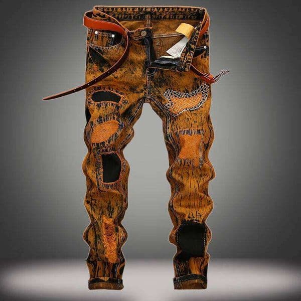 Y2K Autumn New Mens Vintage Patch Denim Trousers Fashion Male Ripped Hip Hop Patchwork Embroidery Jeans Men Pantalon Homme