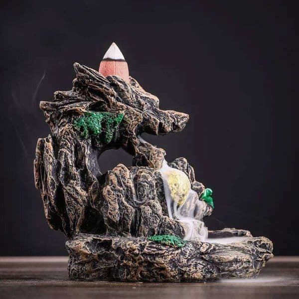 1pc Resin Auspicious Dragon Spitting Burner Waterfall Backflow Holder Home Ornament Without Incense 26L0211