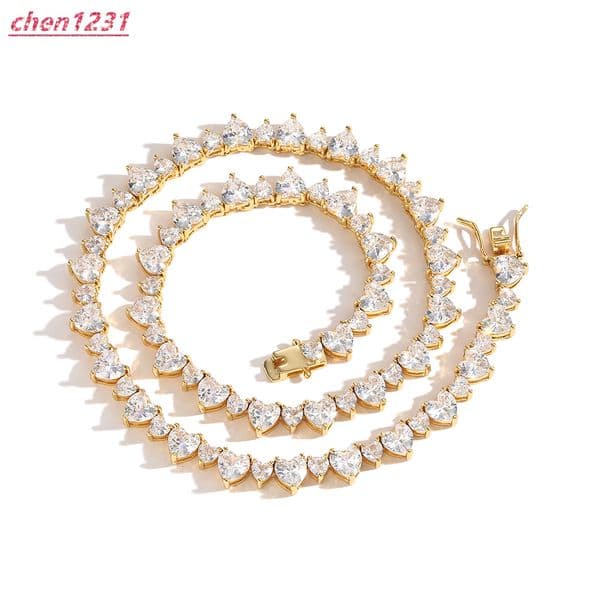 Hip Hop Women Mens Jewelry Big Small 4mm 6mm Three-claw Heart Shape Cubic VVS Moissanite Moissanite Tennis Chain Choker Necklace Bracelet