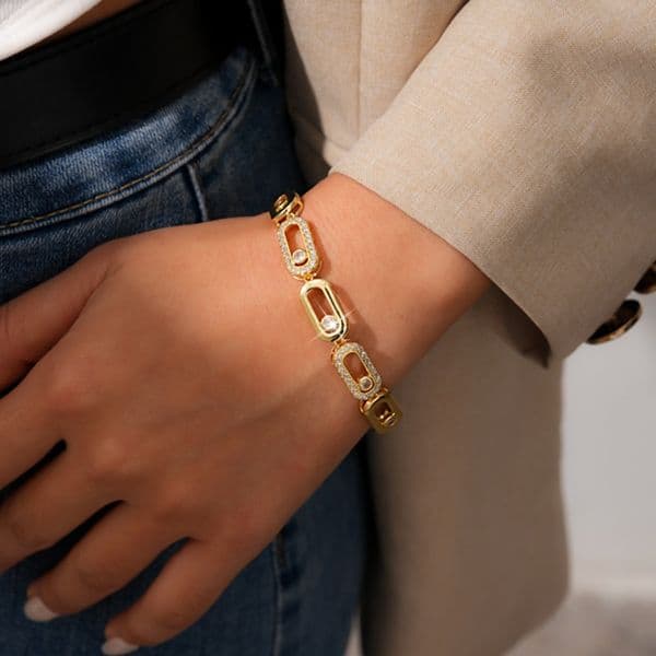 Bracelet For Women Zircon Oval Hollow Link Chain Retro Fashion Handwear For Daily Wear And Special Occasions