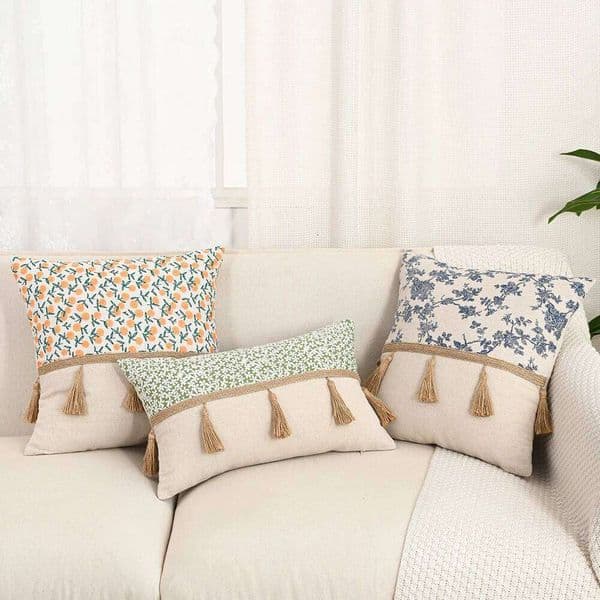 BUYNOW Imitation Linen Plant Printed Lace Pillowcase Japanese-Style Countryside Living Room Sofa Cushion Cover Home Bedroomdecor 26L0211 B2